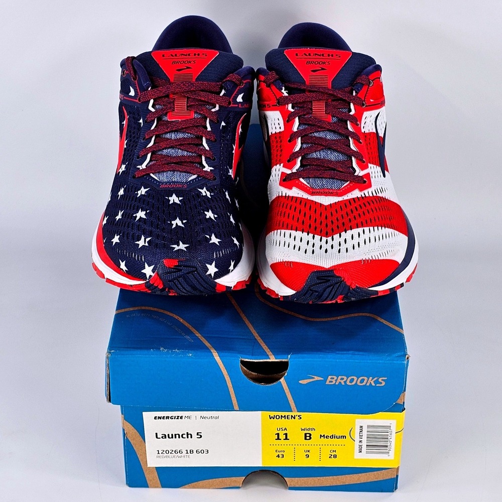 NEW Brooks Launch 5 Women 11 Running Shoes Patriotic Star Stripes Red White Blue